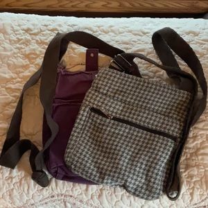 2 retired Thirty One Crossbody bags. Brown houndstooth and canvas plum.